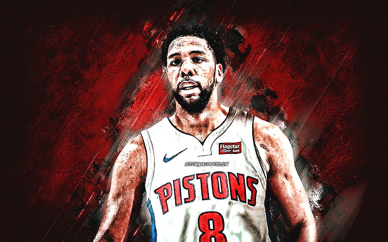 Jahlil Okafor, Detroit Pistons, NBA, American basketball player, red stone background, USA, basketball, HD wallpaper