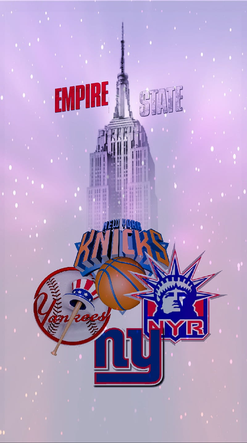 Empire State , new york yankees, new york giants, new york knicks, new york rangers, mlb, nfl, nba, nhl, teams, empire state building, HD phone wallpaper