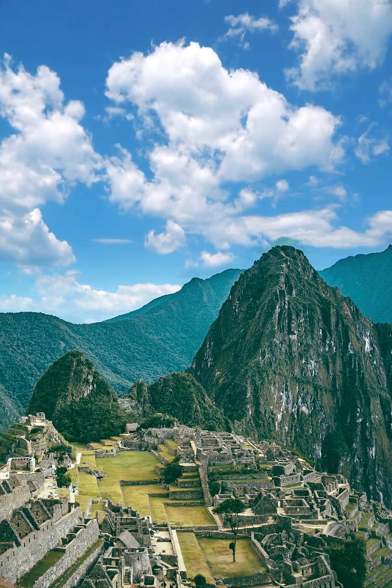 Machu Picchu, clouds, green, landscape, maya, mountains, nature, peru, travel, HD phone wallpaper
