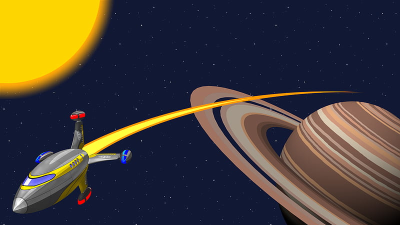 Space Travel, rocket, sun, planet, space, saturn, HD wallpaper