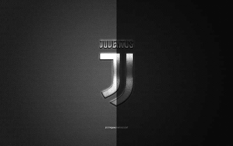 Juventus FC, Italian football club, Serie A, black and white logo, black and white carbon fiber background, football, Turin, Italy, Juventus logo, HD wallpaper