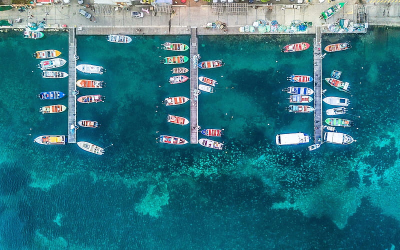 Guadeloupe Island, overhead, docks, boats, pier, nature, HD wallpaper