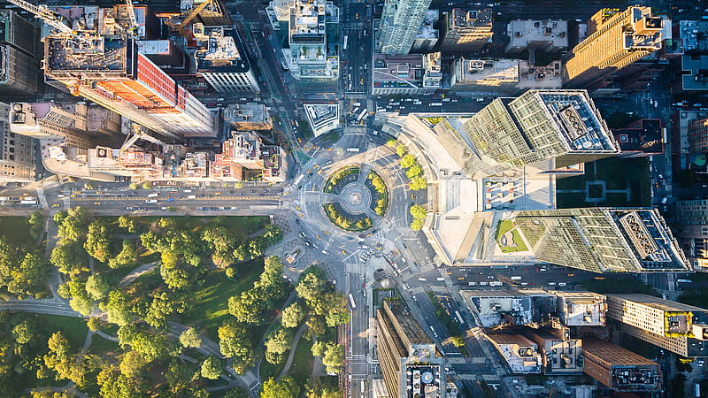 Aerial View Of City Buildings Columbus Circle And Park New York, HD wallpaper
