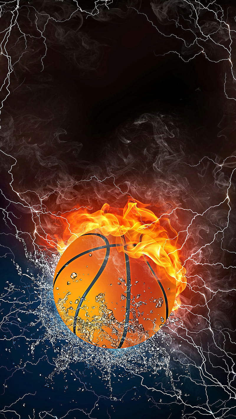 basketball, fire, smoke, sport, thunder, water, HD phone wallpaper