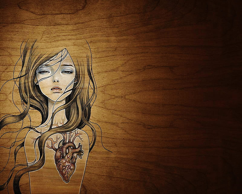 Wooden Heart, broken, girl, love, sad, wood, HD wallpaper