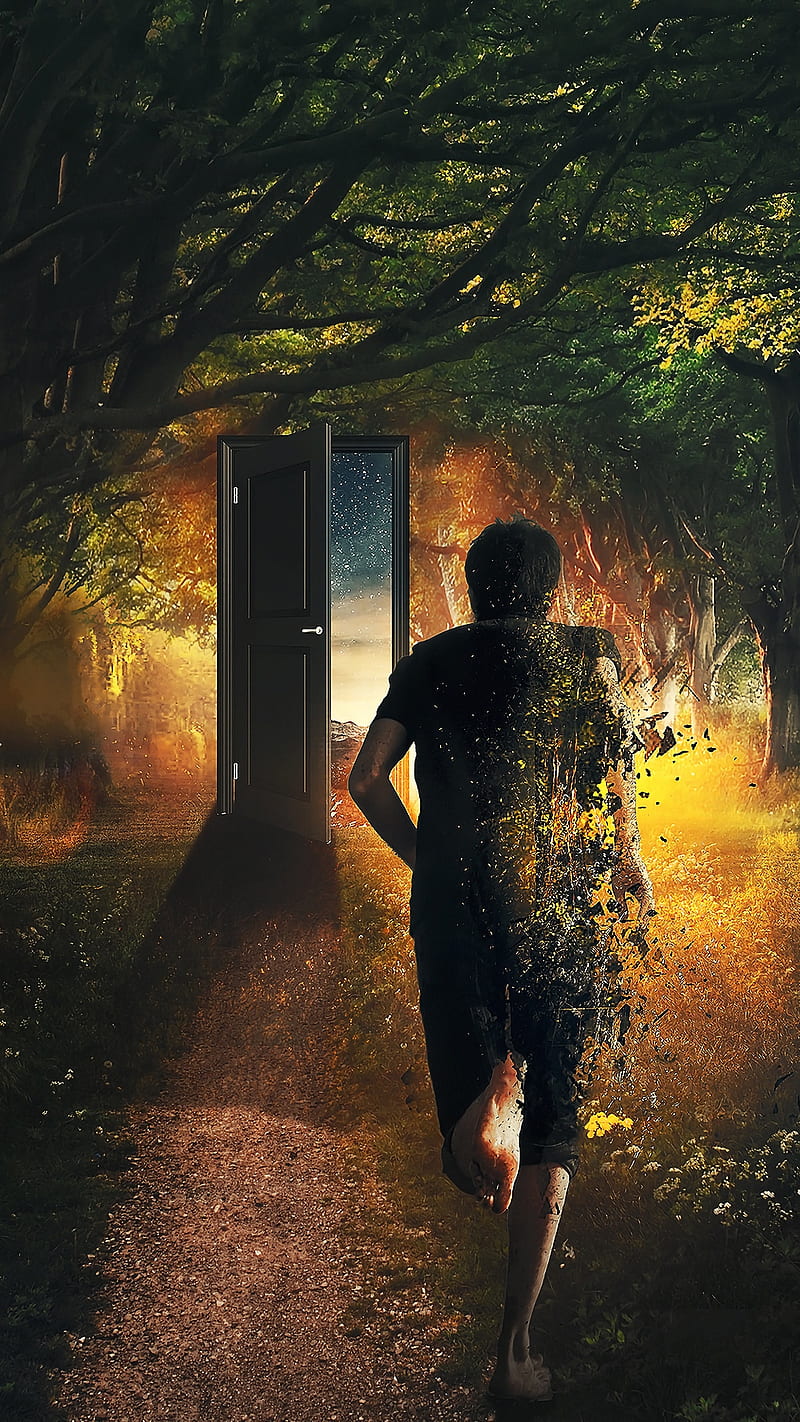 Running Man Art , forest, imagination, time, run, door, HD phone wallpaper