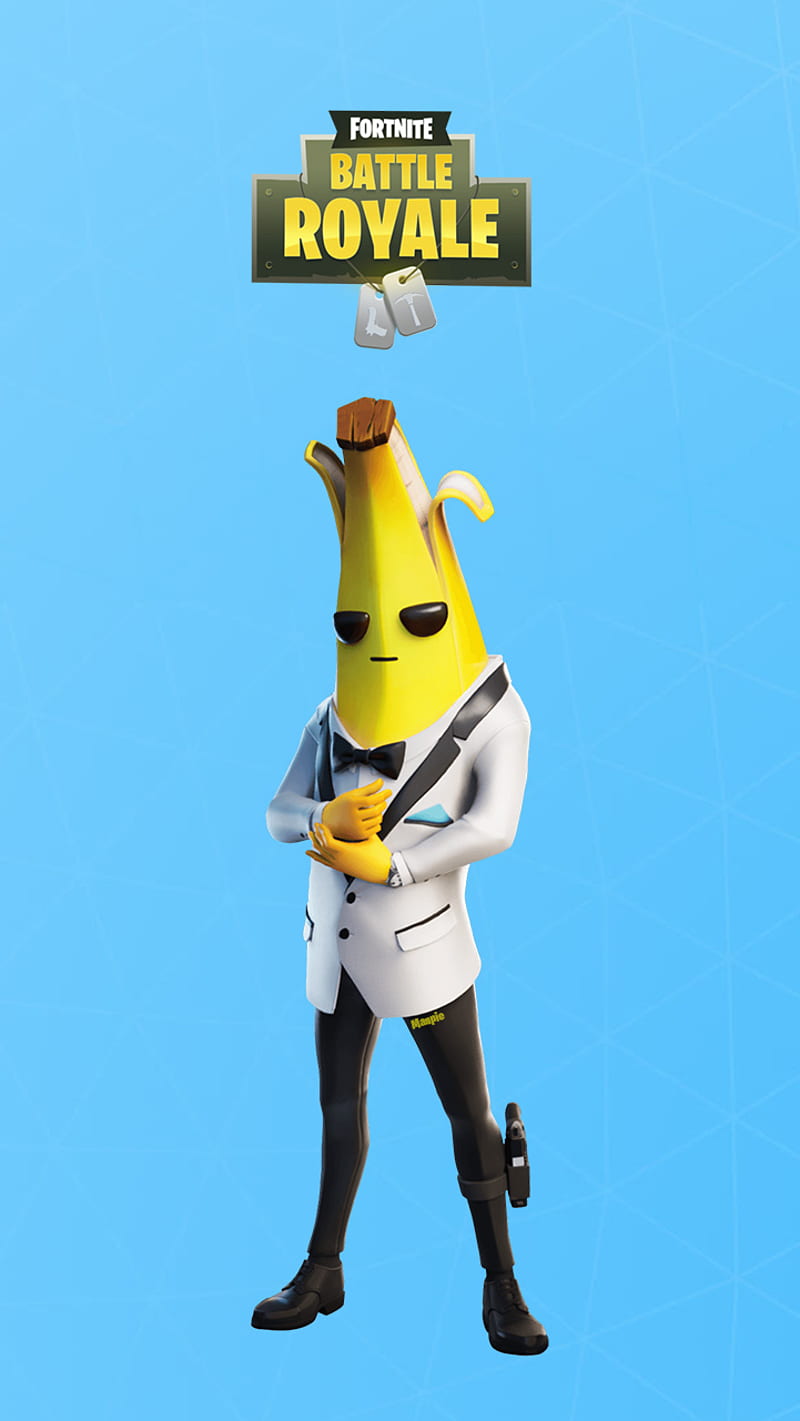 Agent Peely 2, agent, agent peely, banana, fortnite, gaming, manpie, peely, yellow, HD phone wallpaper