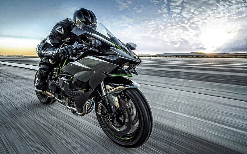 Kawasaki Ninja H2R, 2019 racing bike, Japanese sportbike, new green-black Ninja H2R, Kawasaki, HD wallpaper