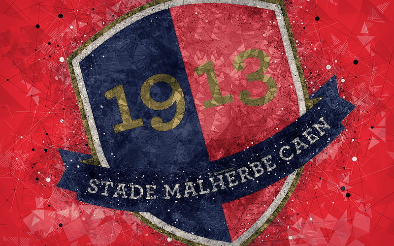 Stade Malherbe Caen geometric art, French football club, creative art, logo, emblem, Ligue 1, red abstract background, Caen, France, football, Caen FC, HD wallpaper
