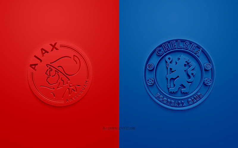 Ajax Amsterdam vs Chelsea FC, Champions League, 2019, promo, football match, Group H, UEFA, Europe, Chelsea FC, Ajax Amsterdam, 3d art, 3d logo, HD wallpaper