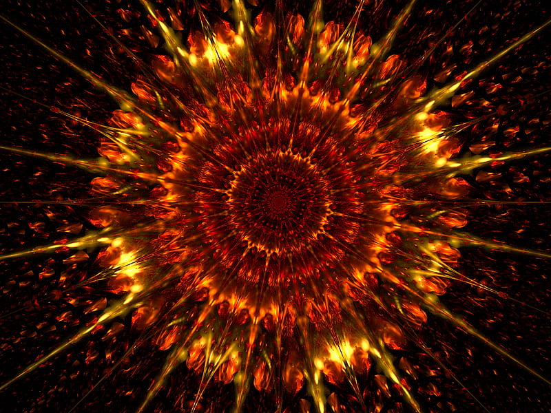 fractal, circles, rays, fiery, abstraction, HD wallpaper