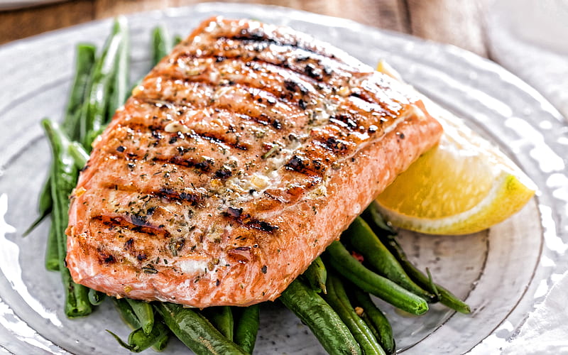 Fried salmon, fish dishes, salmon, fried fish, salmon with asparagus ...