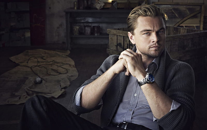 Leonardo DiCaprio, suit, movie, black, man, blue eyes, actor, blue, HD wallpaper