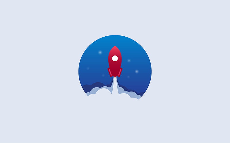 Startup Rocket, business concepts, gray background, red rocket, rocket taking off, Startup, HD wallpaper