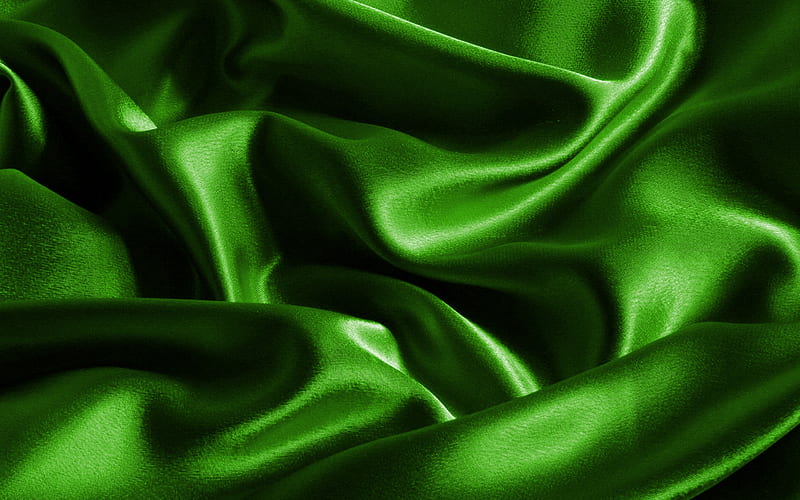 green satin background, macro, green silk texture, wavy fabric texture, silk, green satin, fabric textures, satin, silk textures, green fabric texture, green satin texture, green fabric background, HD wallpaper