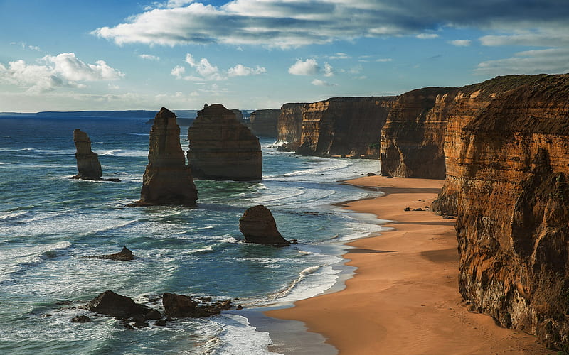 Rocky Coast, Ocean, Waves, Rocks, beach, Australia, Pacific Ocean, HD wallpaper
