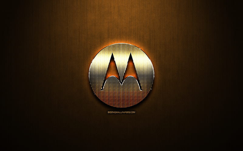 Motorola glitter logo, creative, bronze metal background, Motorola logo, brands, Motorola, HD wallpaper