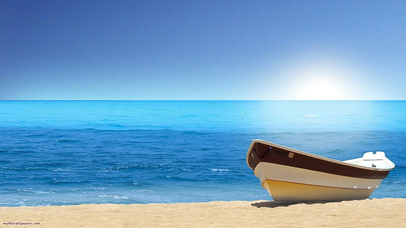 Relaxing Time at the Seaside, beach, boat, nature, river, sky, relaxing, sea, HD wallpaper