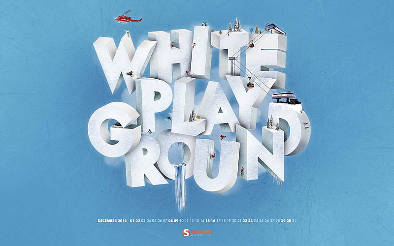 Happy White Playground-December 2012 calendar, HD wallpaper