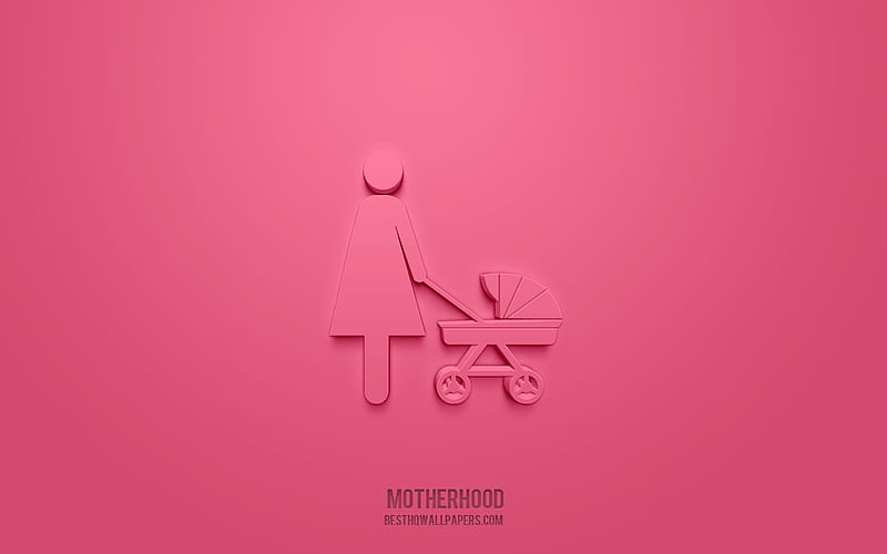 Motherhood 3d icon, pink background, 3d symbols, Motherhood, Family icons, 3d icons, Motherhood sign, Family 3d icons, HD wallpaper