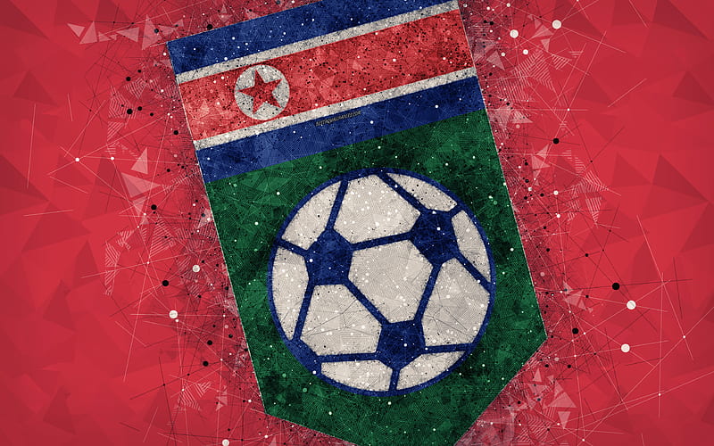 North Korea national football team geometric art, logo, red abstract background, Asian Football Confederation, Asia, emblem, North Korea, football, AFC, grunge style, creative art, HD wallpaper