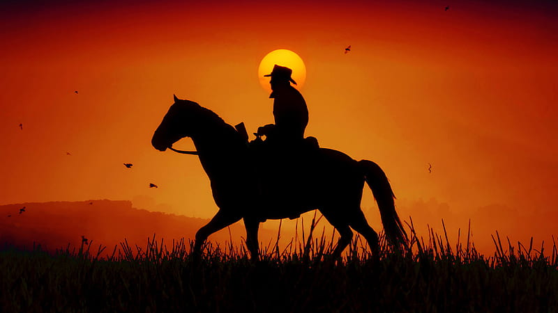 Silhouette Of Cowboy And Horse Red Dead Redemption 2, HD wallpaper