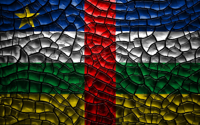 Flag of Central African Republic cracked soil, Africa, CAR flag, 3D art, Central African Republic, African countries, national symbols, Central African Republic 3D flag, HD wallpaper