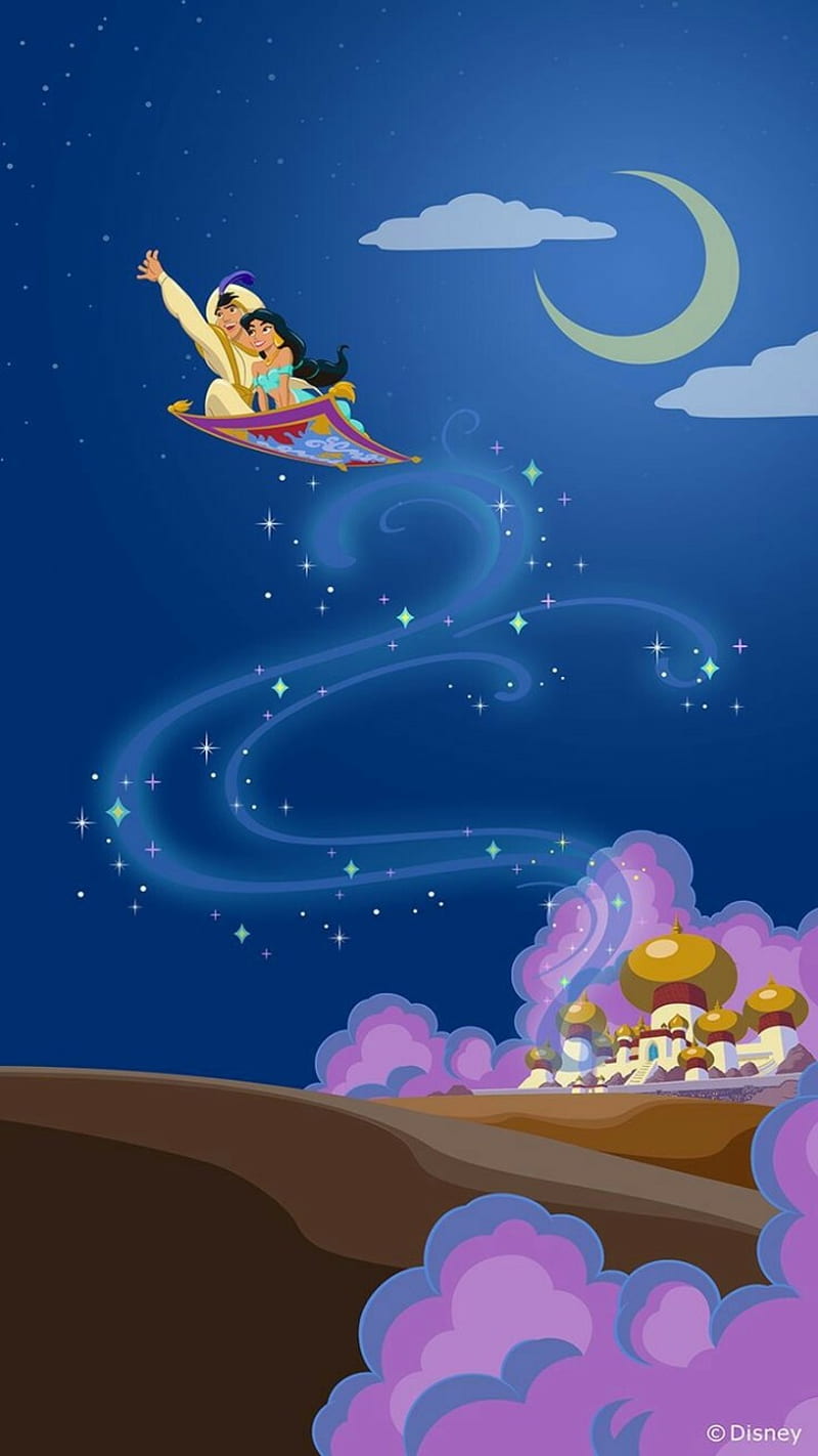 Original Aladdin , cartoon, disney, jasmine, magic carpet, HD phone wallpaper