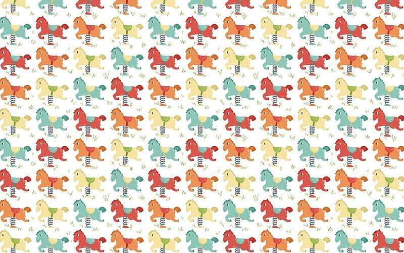 Texture, pattern, red, yellow, horse toy, child, paper, white, blue, HD wallpaper