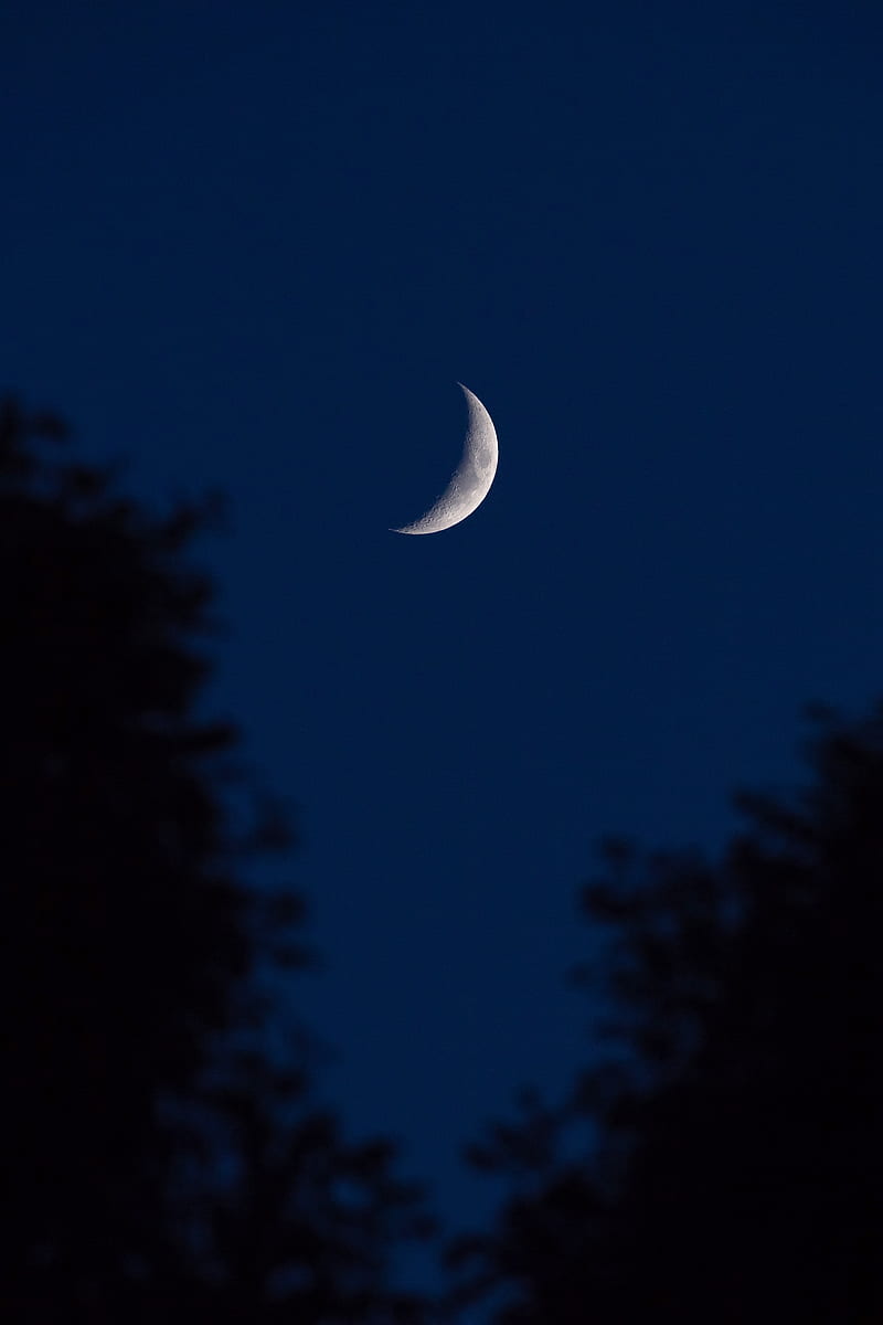 moon, crescent, night, sky, dark, outlines, HD phone wallpaper