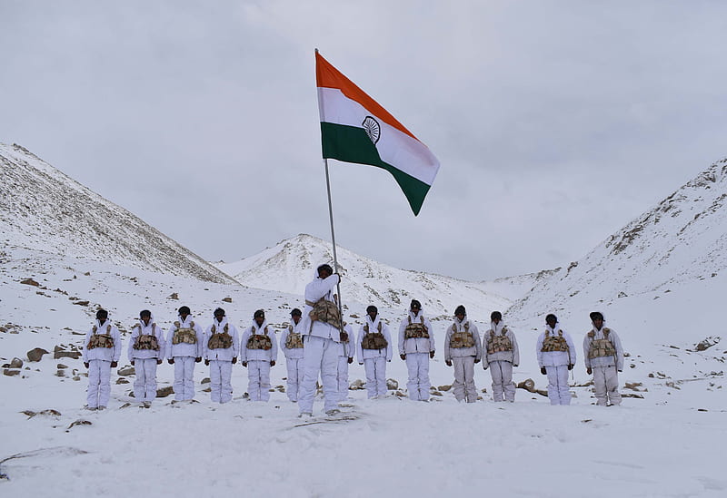 Indian Army, flag, tricolor, mountains, india, mount, HD wallpaper