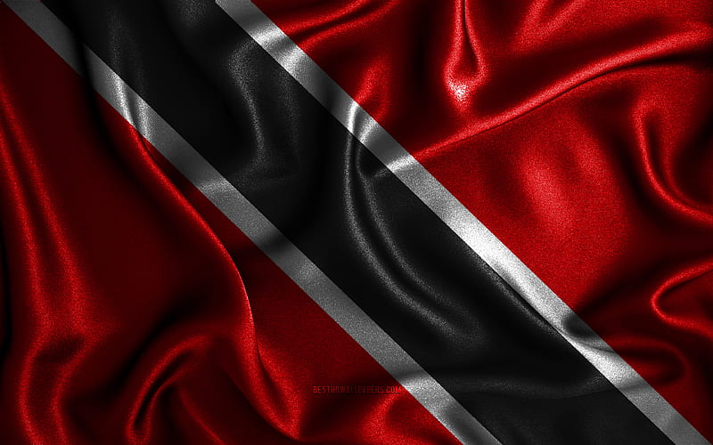 Trinidad and Tobago flag silk wavy flags, North American countries, national symbols, Flag of Trinidad and Tobago, fabric flags, 3D art, Trinidad and Tobago, North America, Trinidad and Tobago 3D flag, HD wallpaper