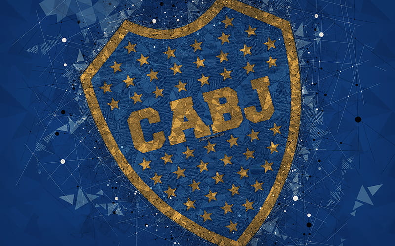 CA Boca Juniors logo, geometric art, Argentine football club, blue abstract background, Argentine Primera Division, football, Buenos Aires, Argentina, creative art, Boca Juniors FC, HD wallpaper