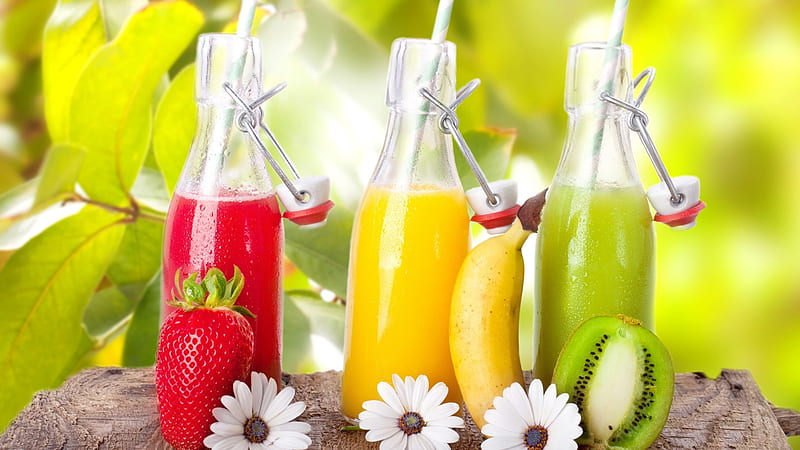 Summer Shakes, strawberry, banana, shakes, kiwi, HD wallpaper