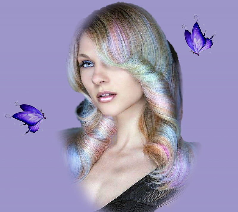Unicorn Hair Coloring, artistic, pretty, stunning, bonito, pastels, woman, women, fantasy, feminine, girls, long hair, pink, gorgeous, blue, female, lovely, creative, purple, HD wallpaper