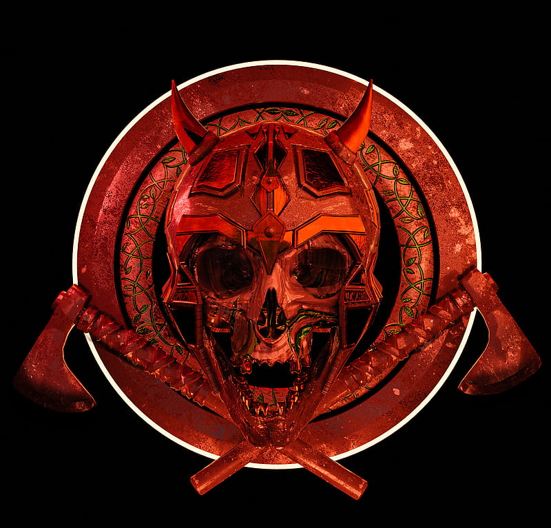 Viking_skull, red, symbol, art, darkarts, skull, arts, radoen, viking, HD wallpaper