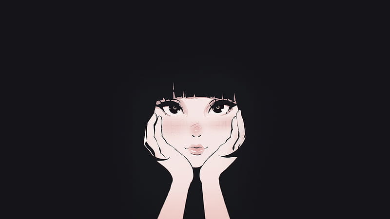 Young Girl With Hands On The Face Illustration, illustration, artist, artwork, digital-art, dark, black, HD wallpaper