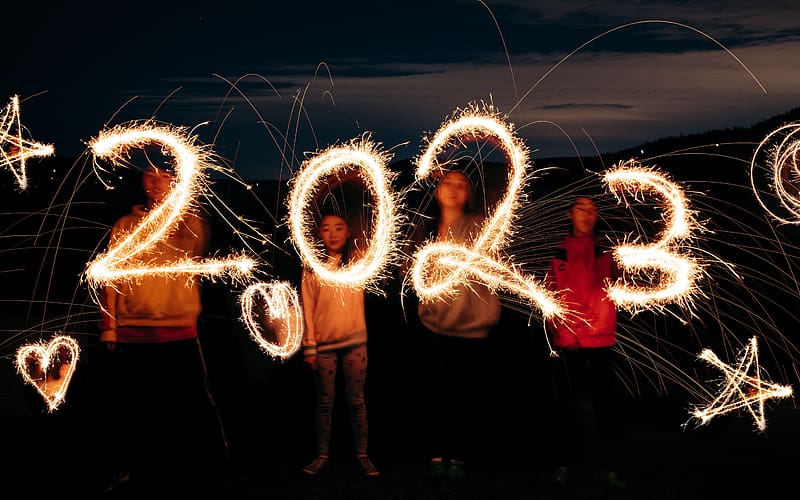 Fireworks Gulf Islands Canada 2023 New Year, HD wallpaper