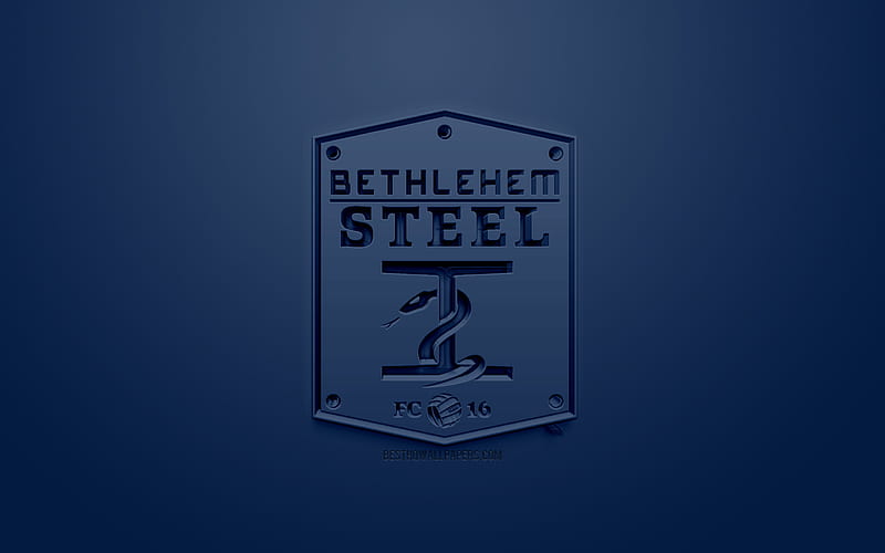 Bethlehem Steel FC, creative 3D logo, USL, blue background, 3d emblem, American football club, United Soccer League, Chester, Pennsylvania, USA, 3d art, football, stylish 3d logo, HD wallpaper