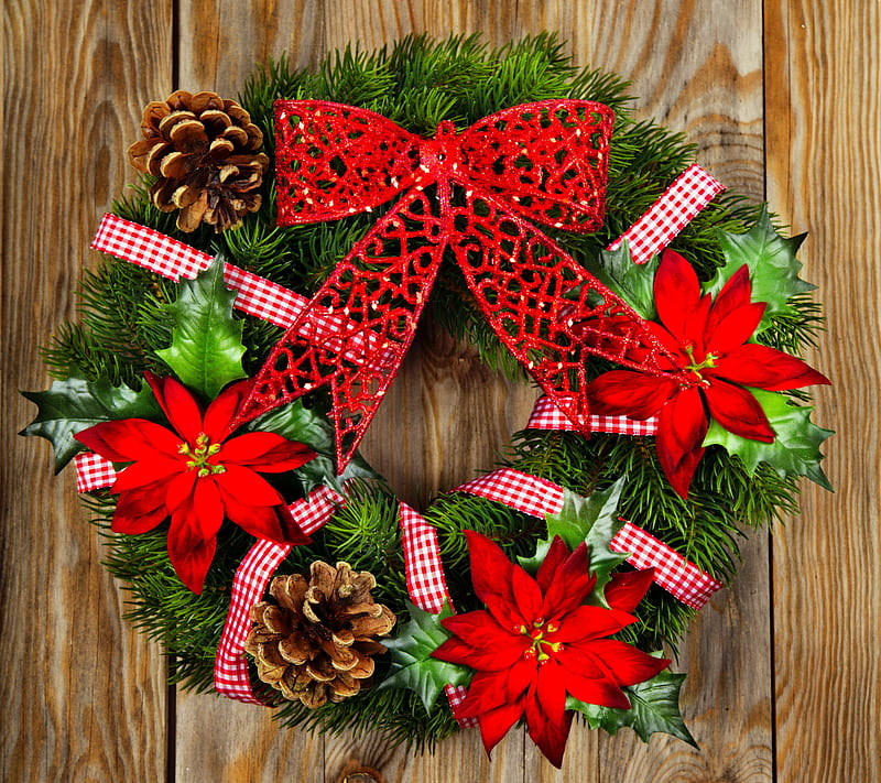 Christmas Wreath, decoration, merry, wood, HD wallpaper