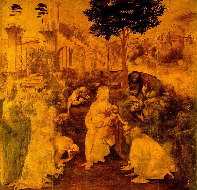 Leonardo da Vinci - Adoration of the Magi, art, jesus, christmas, painting, leonardo  da vinci, HD wallpaper | Peakpx