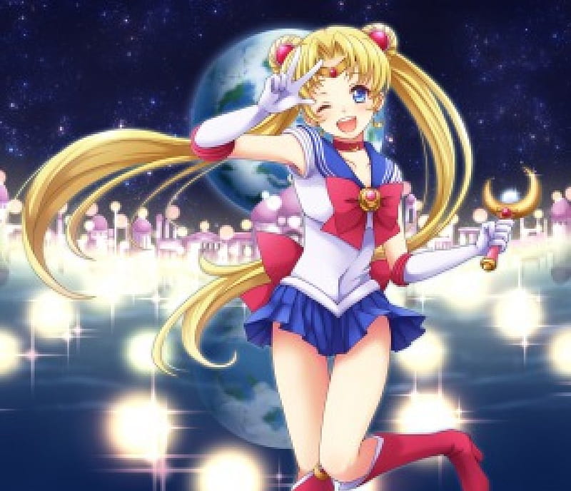 Sailor Moon, pretty, glow, blond cg, adorable, sweet, magical girl, nice, twin tail, anime, anime girl, long hair, light, sailormoon, night, female, lovely, twintail, blonde, smile, blonde hair, twintails, smiling, twin tails, blond hair, happy, cute, kawaii, girl, scene, HD wallpaper