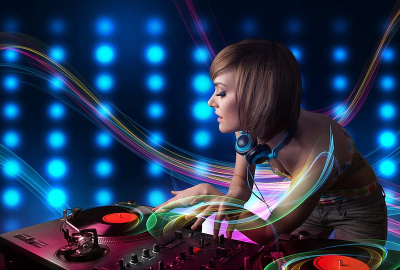 DJ, red, girl, model, hand, headphones, woman, blue, HD wallpaper | Peakpx