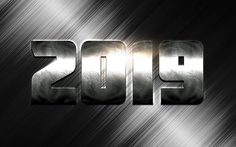 2019 year, steel numbers, New Year, 2019 concepts, silver metal background, steel texture, creative art, HD wallpaper