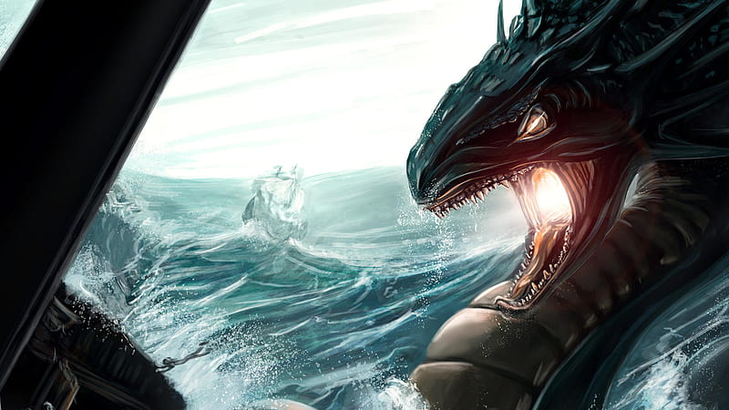 Sea Serpent , dragons, artist, artwork, digital-art, HD wallpaper