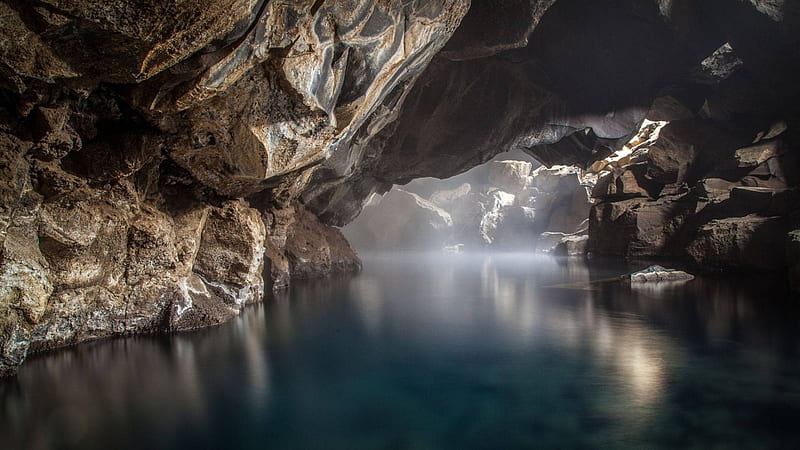 River Inside The Cave, Cave Lake, HD wallpaper