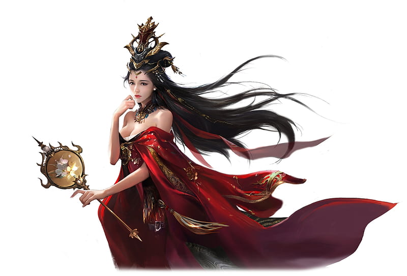 Diao Chan, red, frumusete, fantasy, girl, king of glory, HD wallpaper