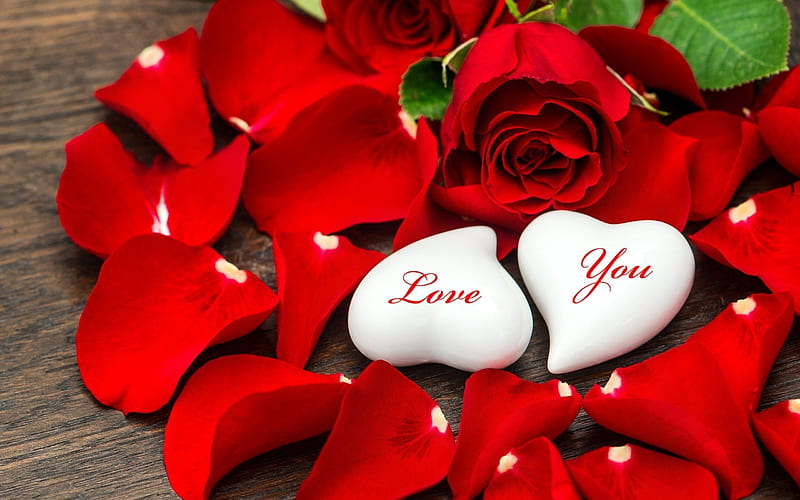 valentine's day, heart, rose petals, red petals, HD wallpaper