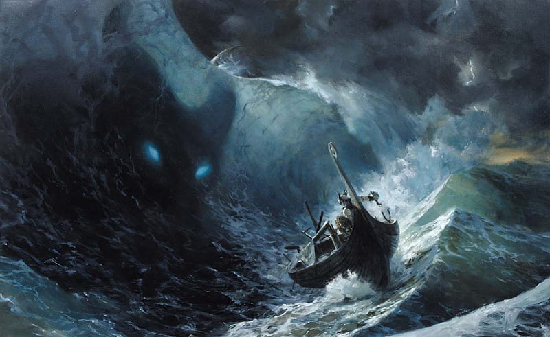 Demon of the sea, north, ship, pagan, myth, viking, nordic, HD wallpaper