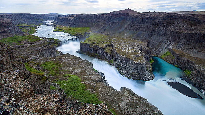 hafragilsfoss waterfall in iceland, rocks, river, canyon, waterfalls, HD wallpaper